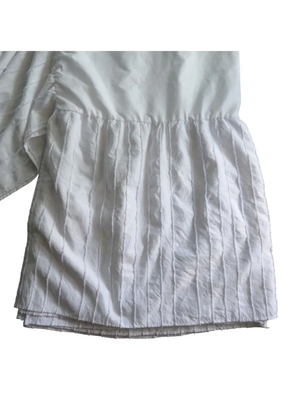 White Full Size Bed Skirt Vertical Textured Chenille Pin Stripe Fabric 18